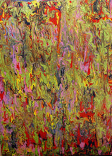 Load image into Gallery viewer, Fluid Art piece in green, pink, red by female artist Alessia Camoirano Bruges exploring gender based violence