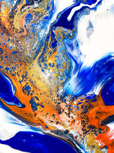 Load image into Gallery viewer, Details of orage, blue fluid art cells by Alessia Camoirano Bruges exploring mental health