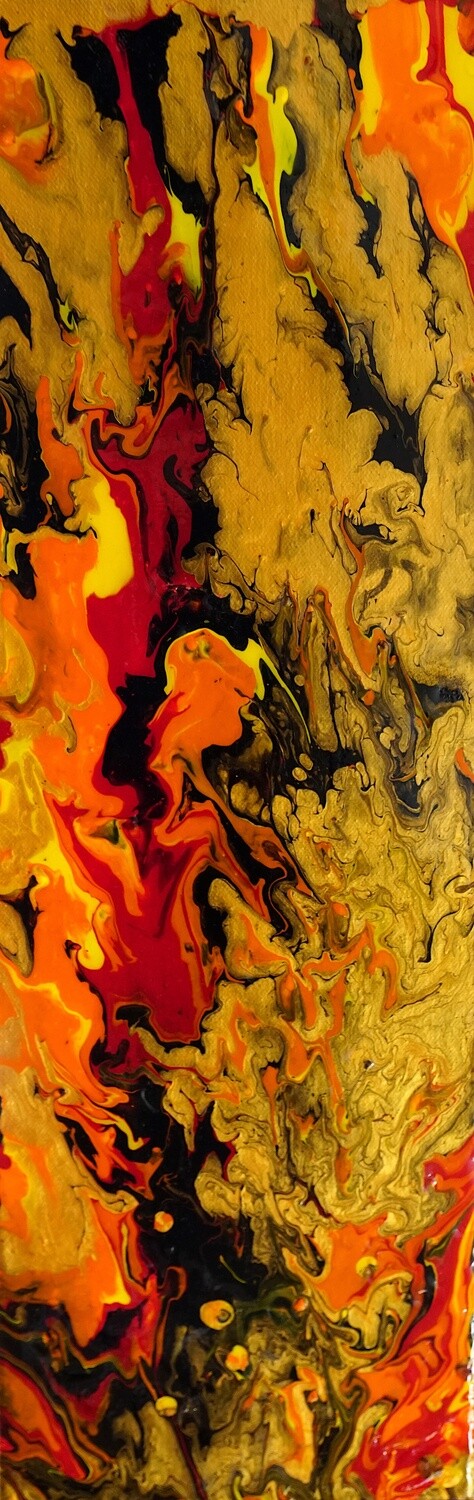 Fluid abstract fine art in red, gold, orange, yellow using chromology exploring mental health