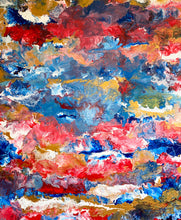 Load image into Gallery viewer, Large red, blue and gold abstract art 
