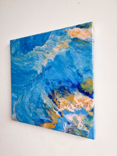 Load image into Gallery viewer, Healing Sea fine fluid art in blue and gold 
