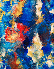 Load image into Gallery viewer, London Night blue, red, gold fine fluid art by artist female Alessia Camoirano Bruges using colour psychology and chromology
