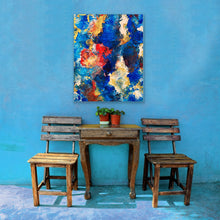 Load image into Gallery viewer, Fine Fluid Art in a blue room. Painted by Alessia Camoirano Bruges using color psychology as a way to evoke emotions and feelings
