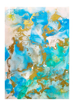 Load image into Gallery viewer, gold and light blue alcohol ink art
